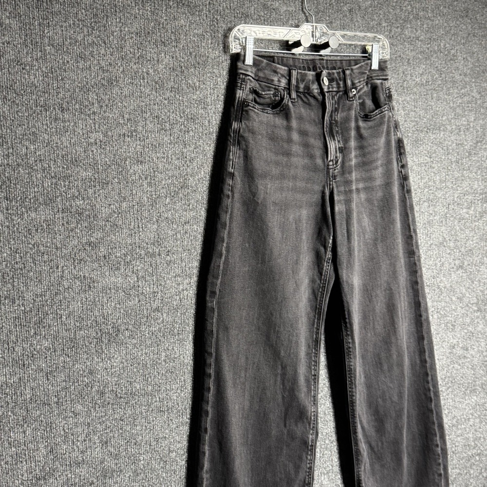 American Eagle Curvy 4 Long Black Baggy Wide Leg Jeans Super High Rise Y2K - Picture 16 of 16
